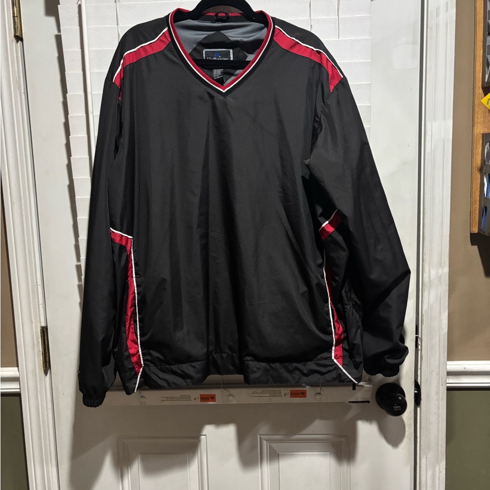 Holloway Black and Red Windbreaker with V-Neck and Red Accents